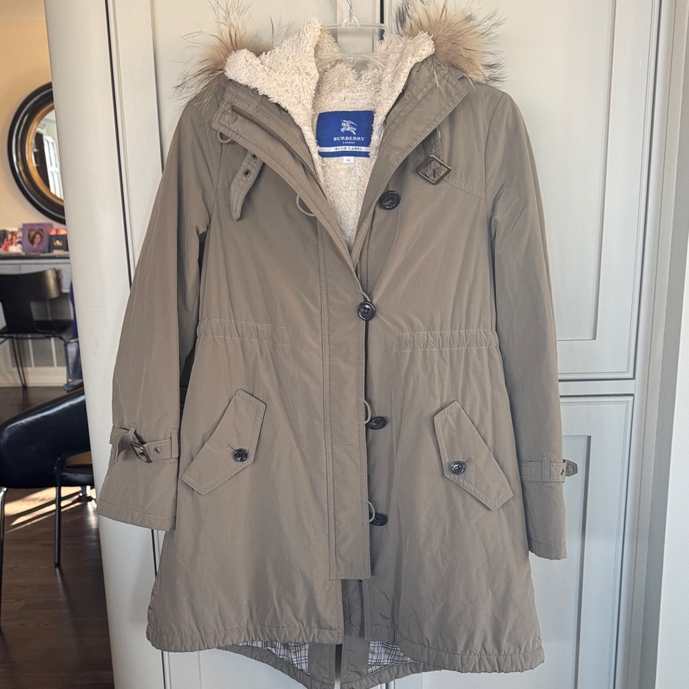 Burberry Tan Utility Jacket with Fur Trim